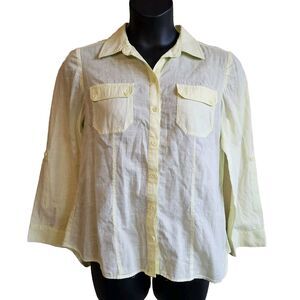 Chicos Cotton Button Up Blouse Shirt Size 1 Chartreuse Lightweight Summer Casual